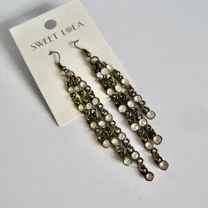 Sweet Lola Dangle/Drop Earrings in Patina Finish with Rhinestones